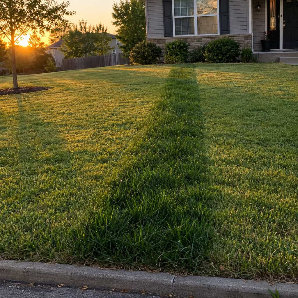 A Stripe of Brighter, Faster-Growing Grass Across the Yard