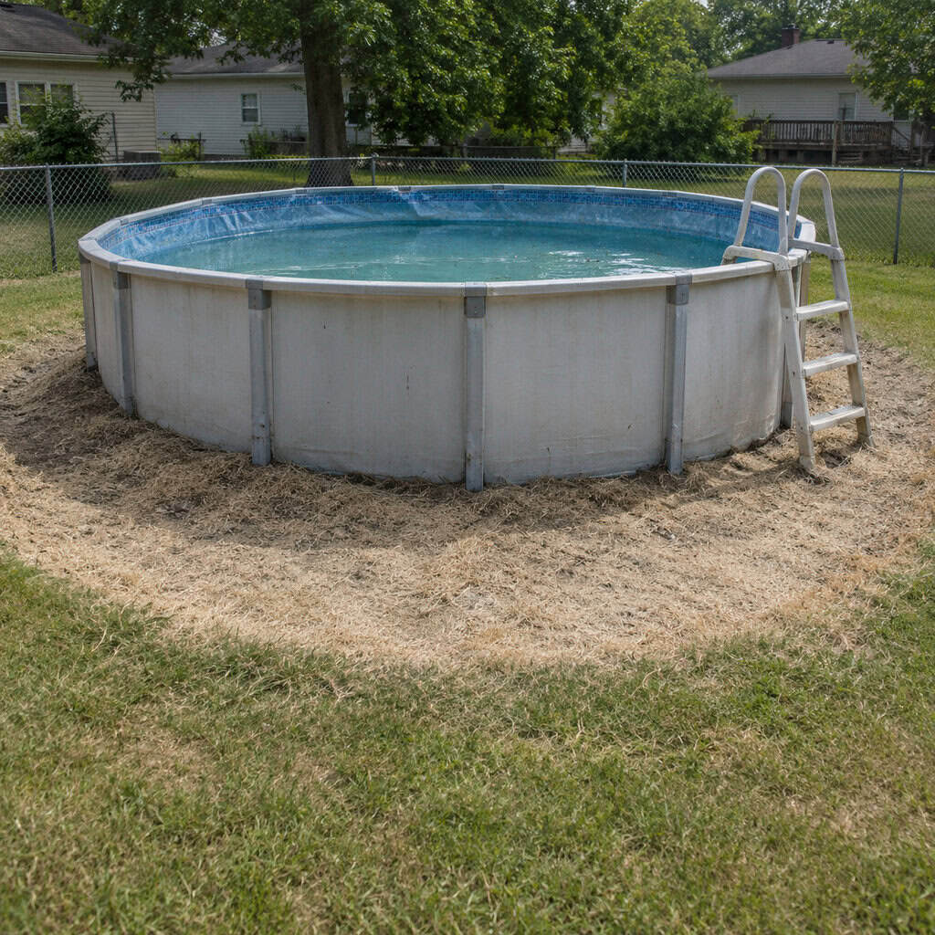 An Above-Ground Pool With a Dead Ring of Grass Around It