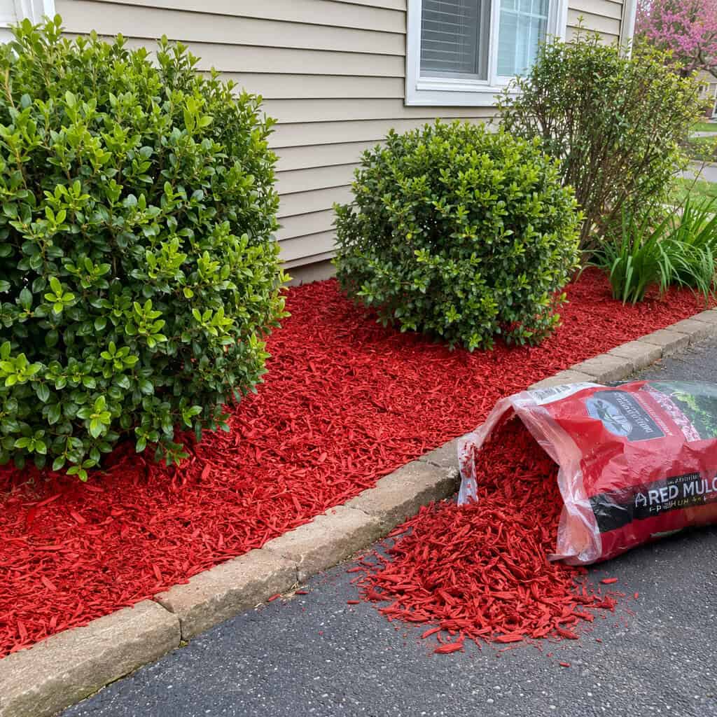Bright Red Dyed Mulch, Refreshed Every Spring