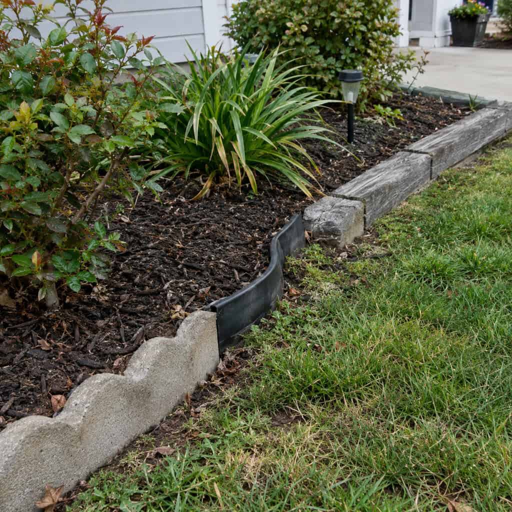 Three Different Kinds of Bed Edging in One Front Yard