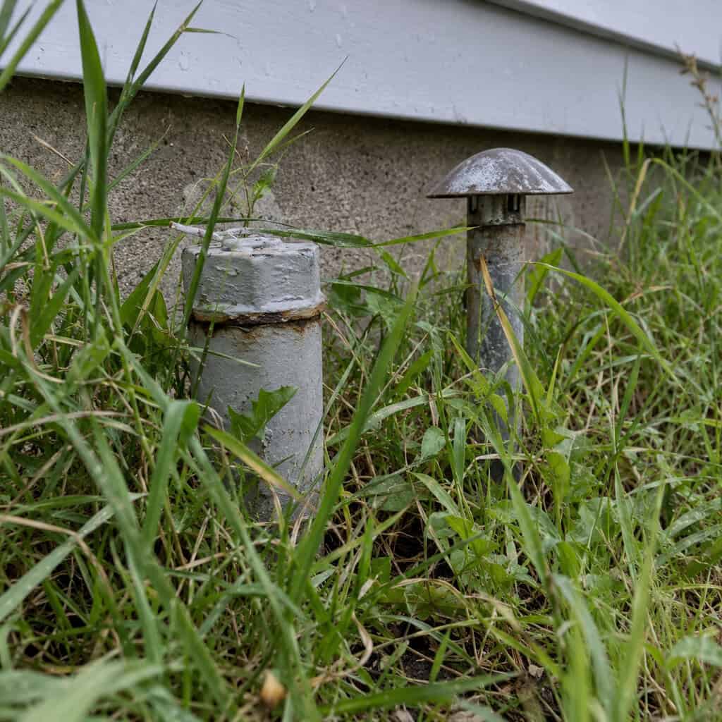 A Capped Fill Pipe and Vent Sticking Out of the Side Yard