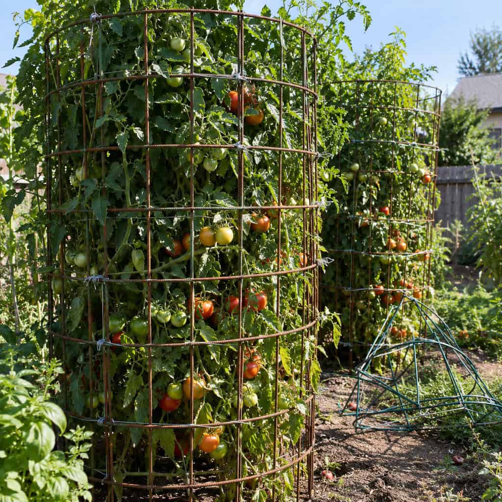 Tomato Cages Bent From Scrap Fence Wire