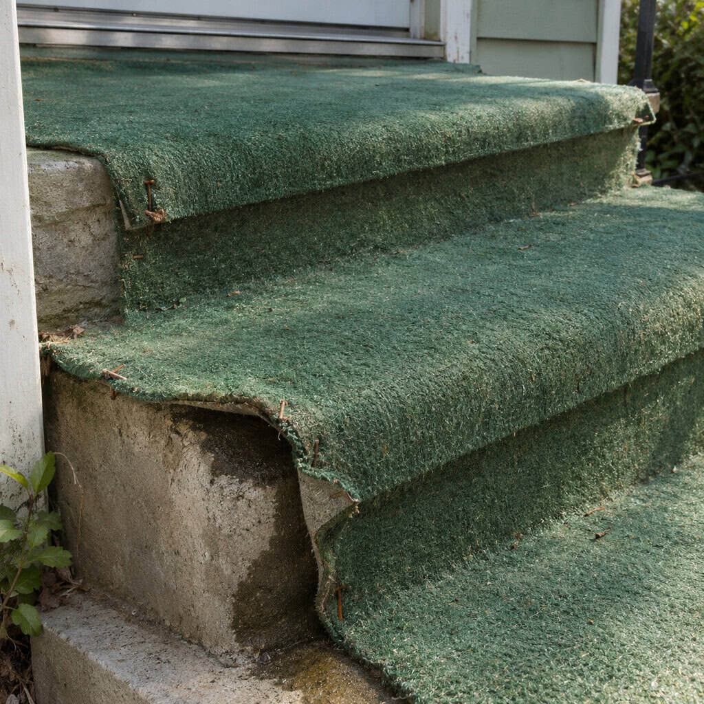 Green Indoor-Outdoor Carpet on the Porch Steps