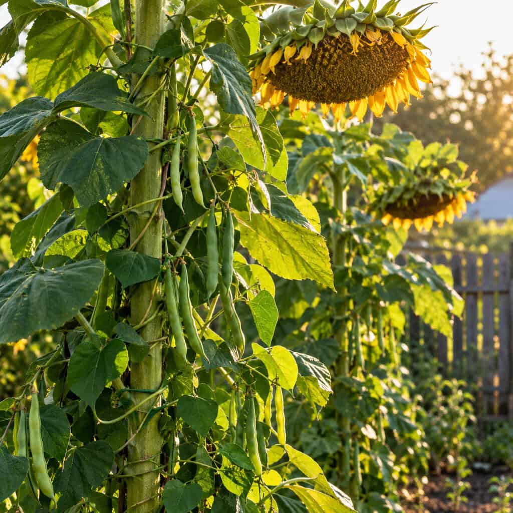 Cornstalks and Sunflowers as Bean Poles