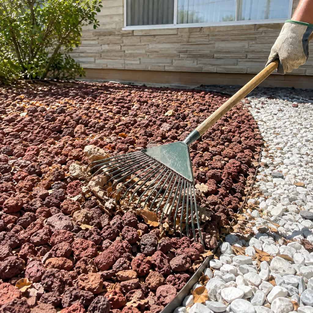 Red Lava Rock and White Marble Chip Beds