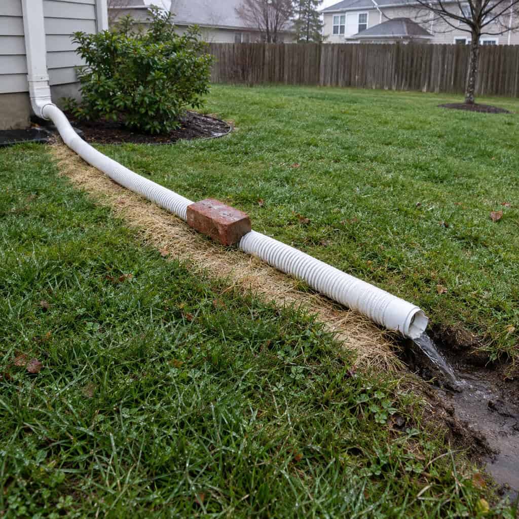 A Sump Pump Hose Snaking Across the Lawn