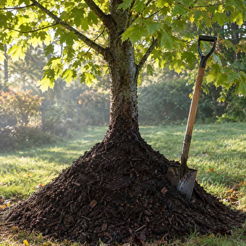 Mulch Volcanoes Piled Against Tree Trunks