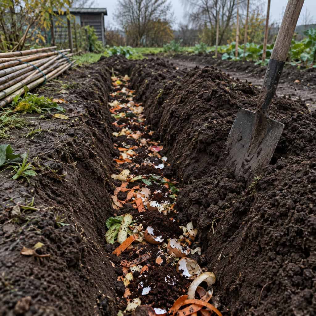 Burying Kitchen Scraps Right in the Empty Rows