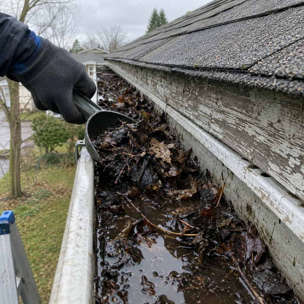 Clogged Gutters Holding a Shallow Pond