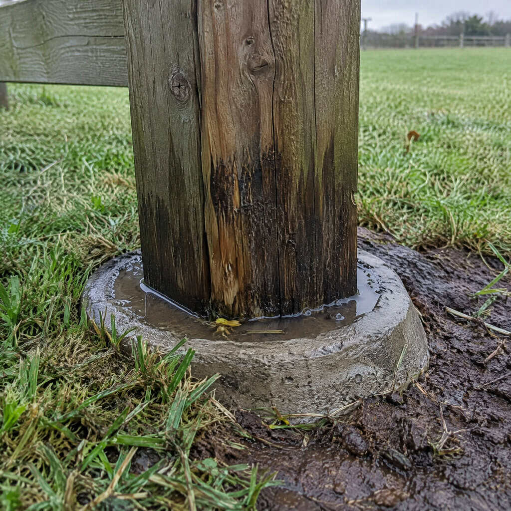 Wood Posts Set in a Flat Concrete Collar