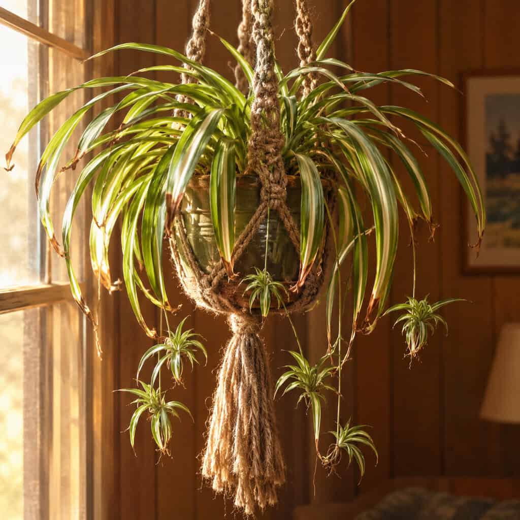 The Spider Plant in a Macramé Hanger
