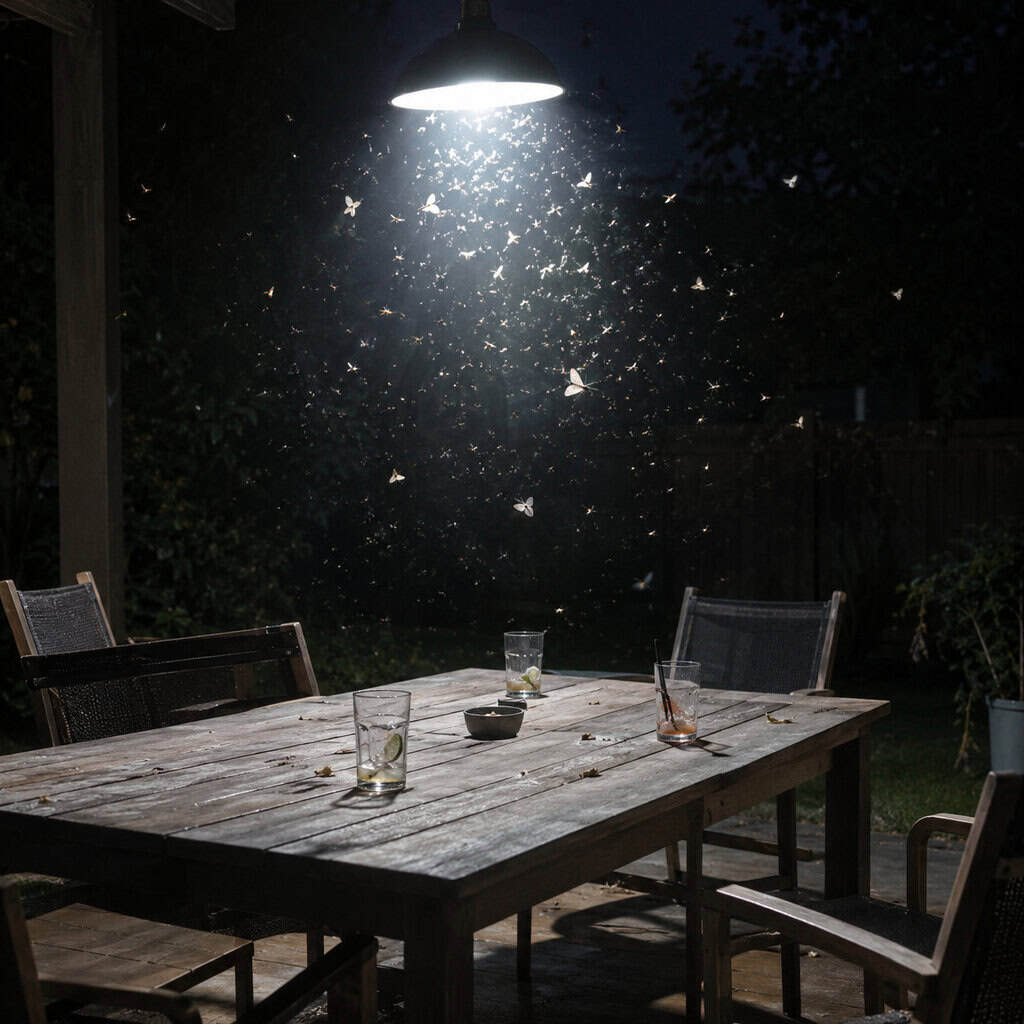 Cool-White Lights Right Over the Patio Table