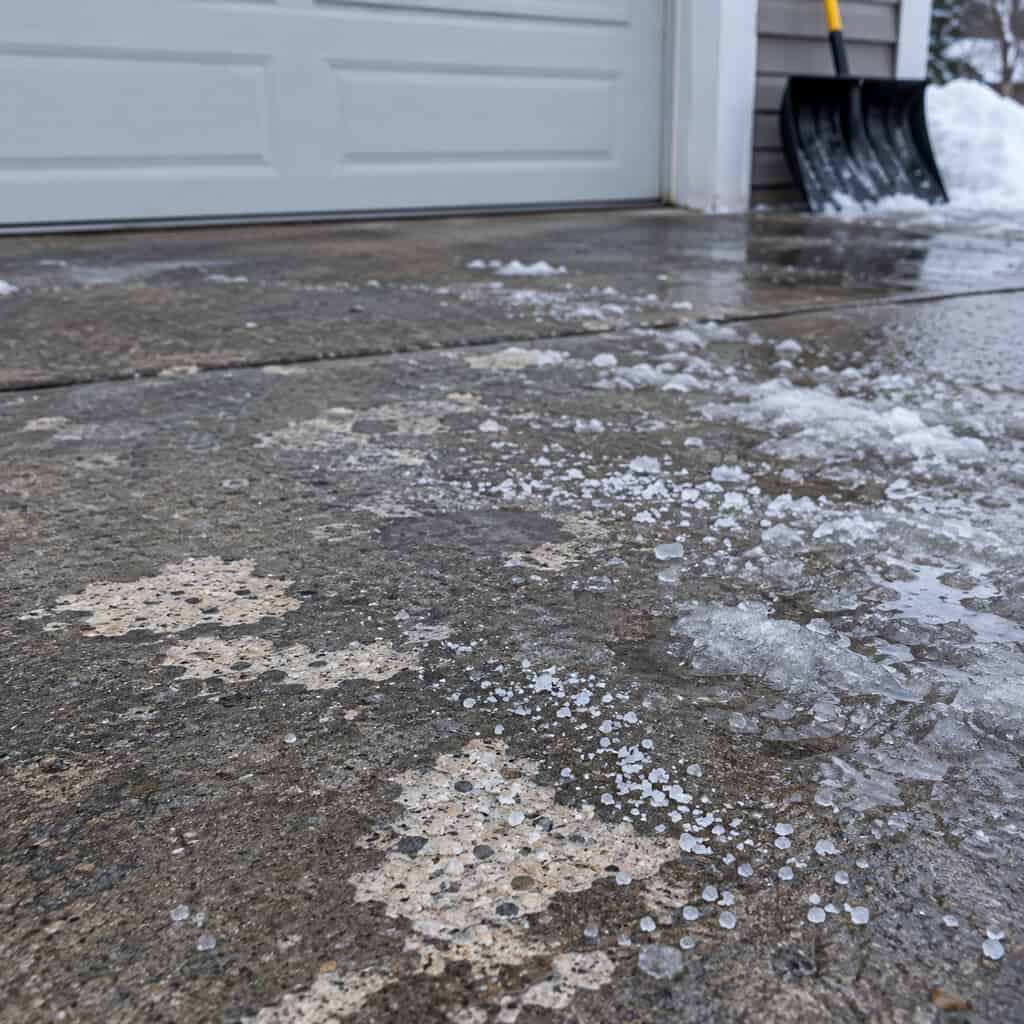 Rock Salt on a Brand-New Concrete Driveway