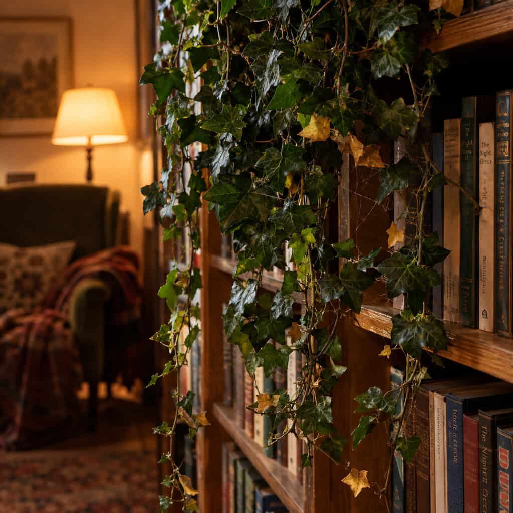 English Ivy Spilling Off the Bookshelf