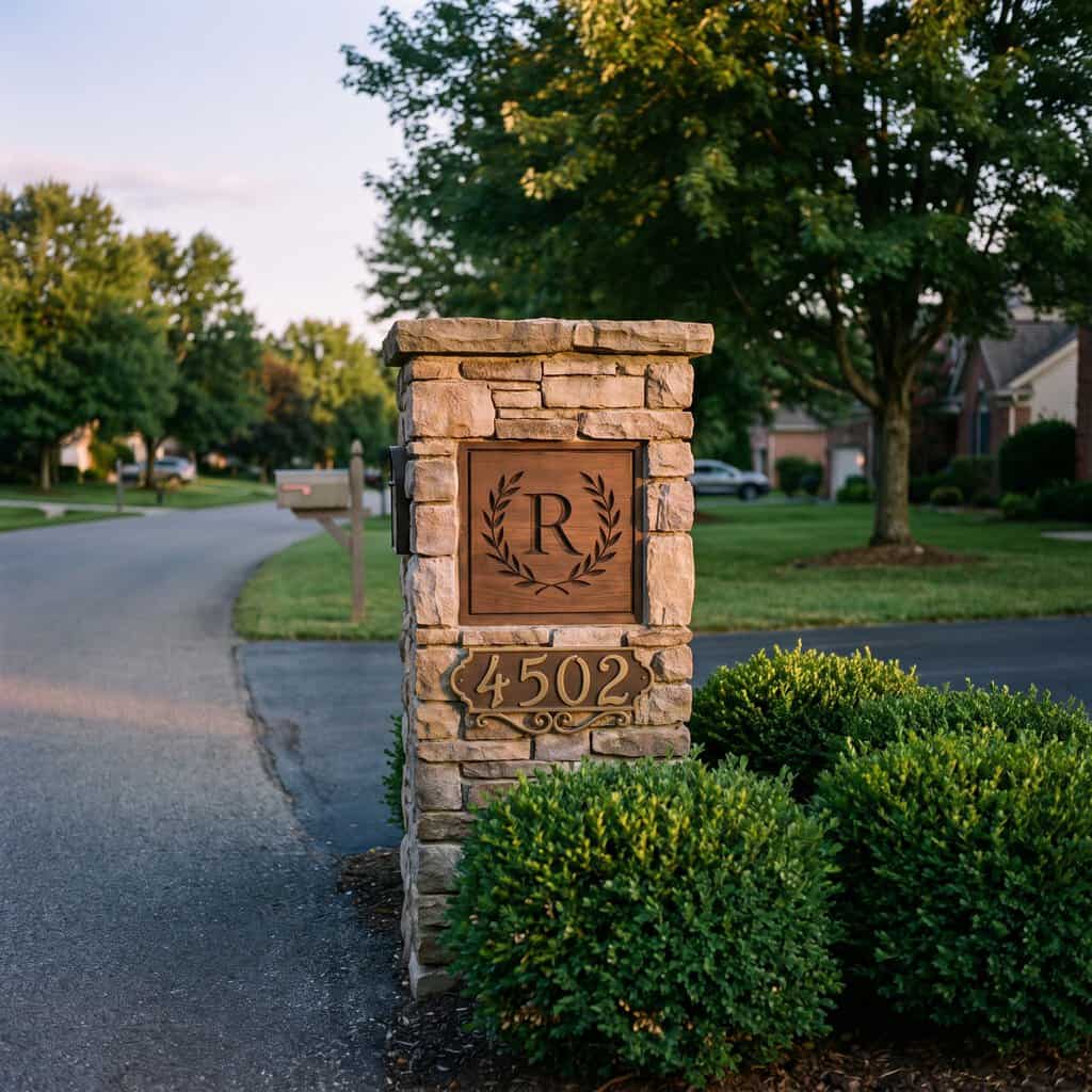 A Monogrammed Stone Address Pillar