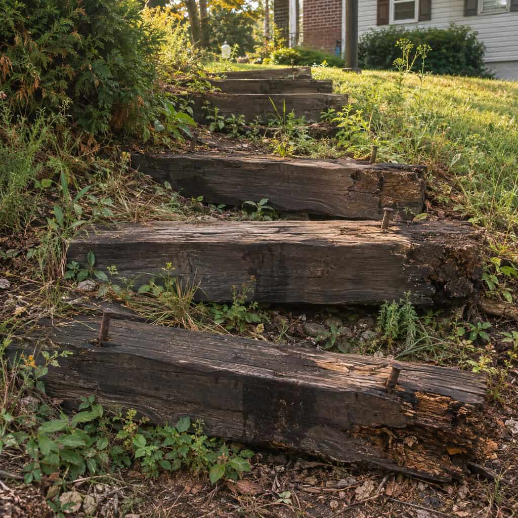 Railroad Ties as Steps and Edging