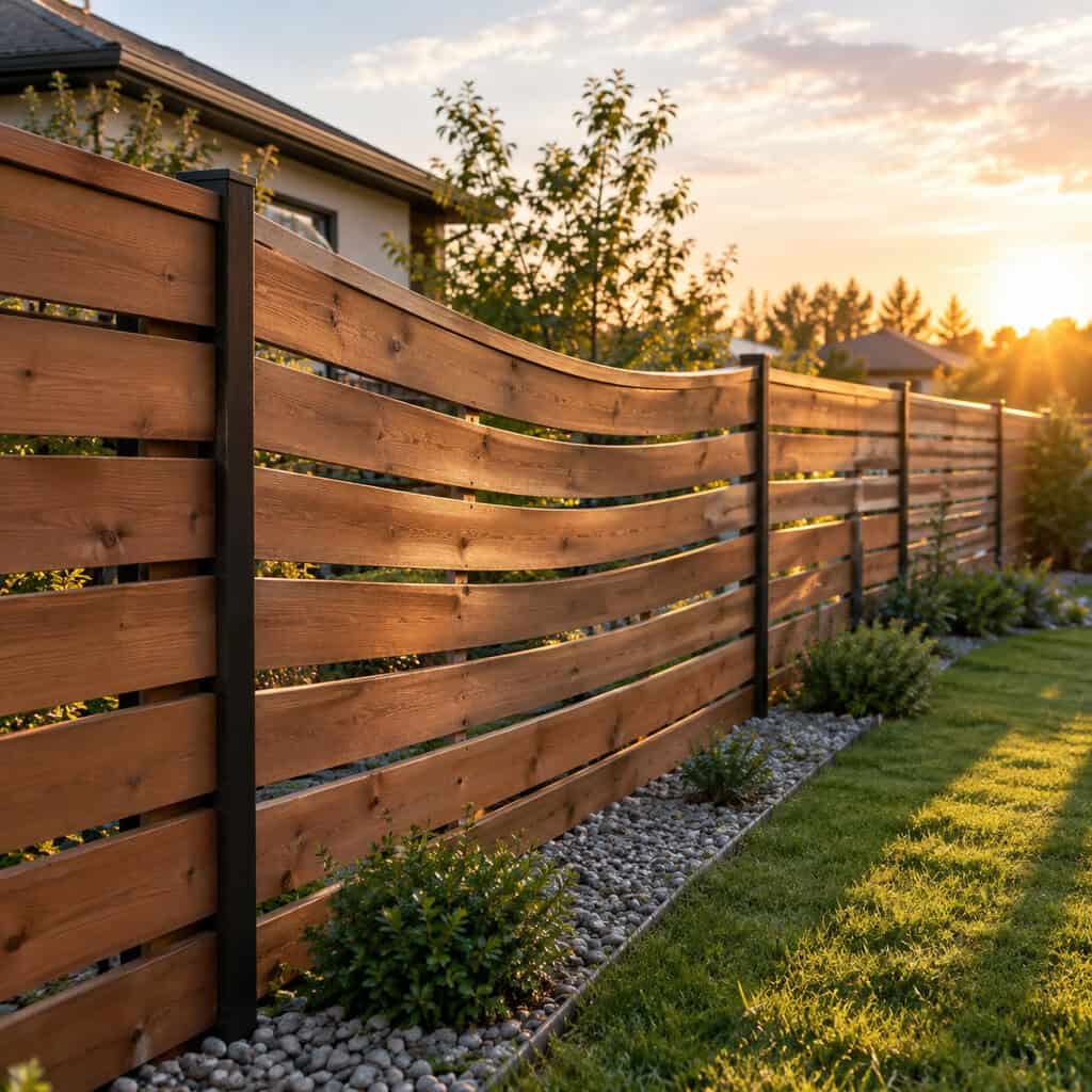 A Horizontal Slat Fence on 8-Foot Spans