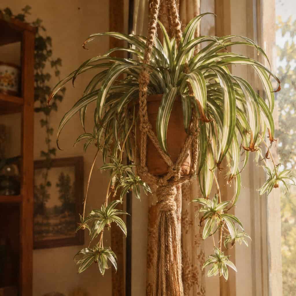 The Spider Plant in a Macramé Hanger