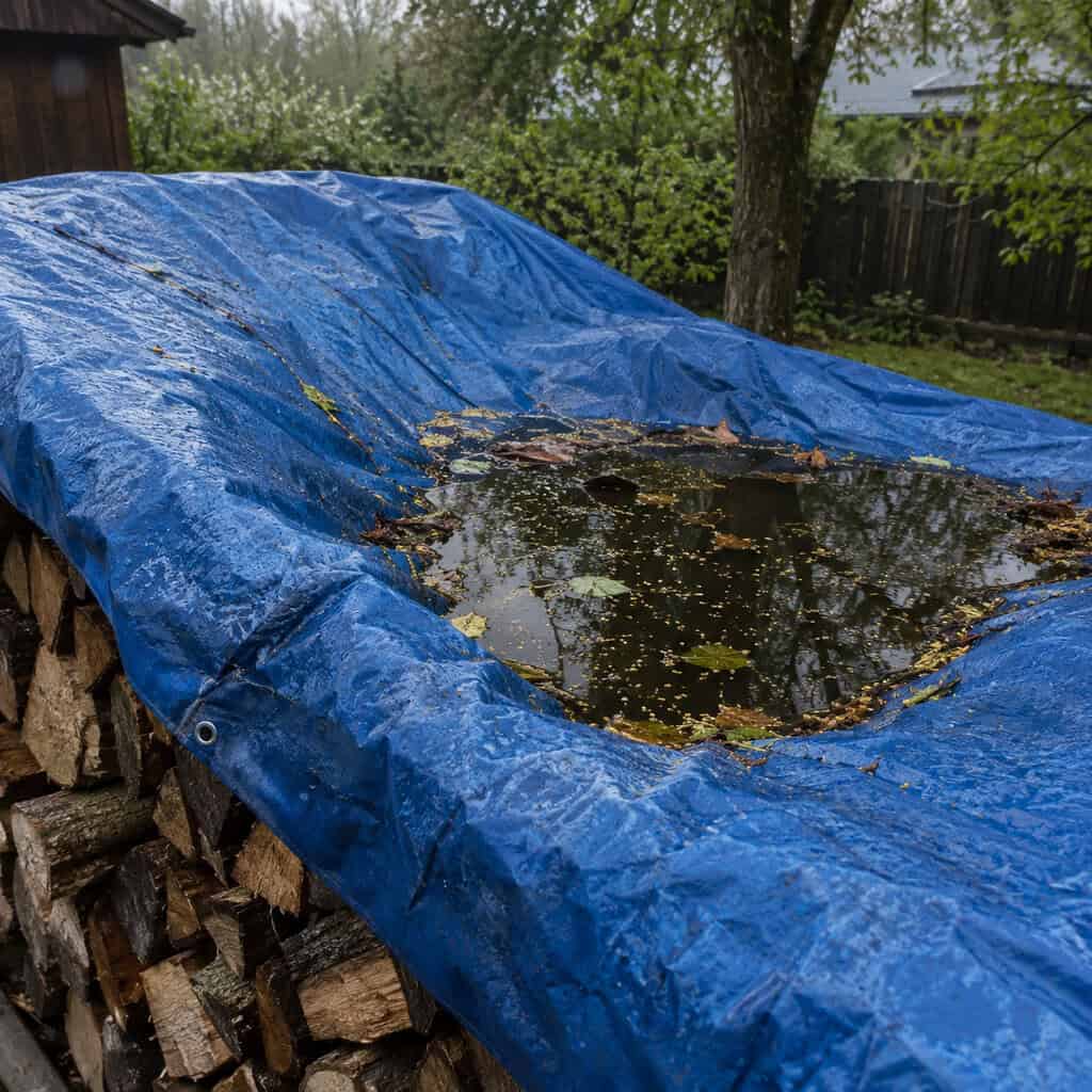 A Tarp or Pool Cover With a Sagging Puddle