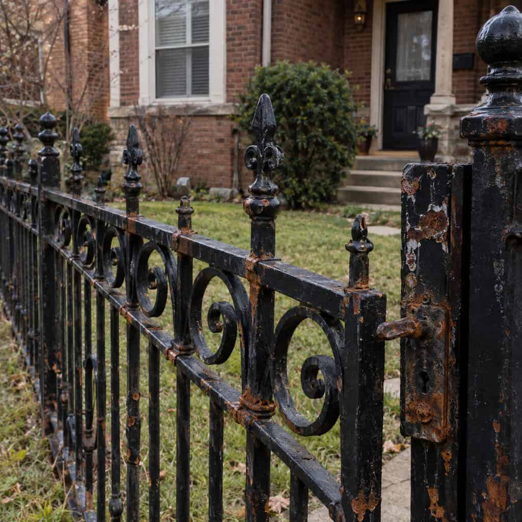 A Wrought-Iron Fence Around the Front Lawn