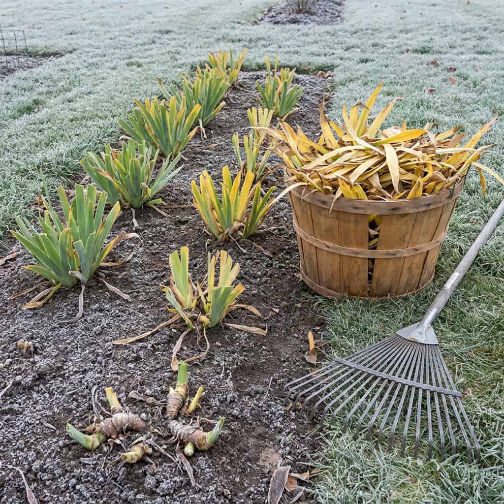 Cutting the Iris Fans Down and Hauling the Leaves Away