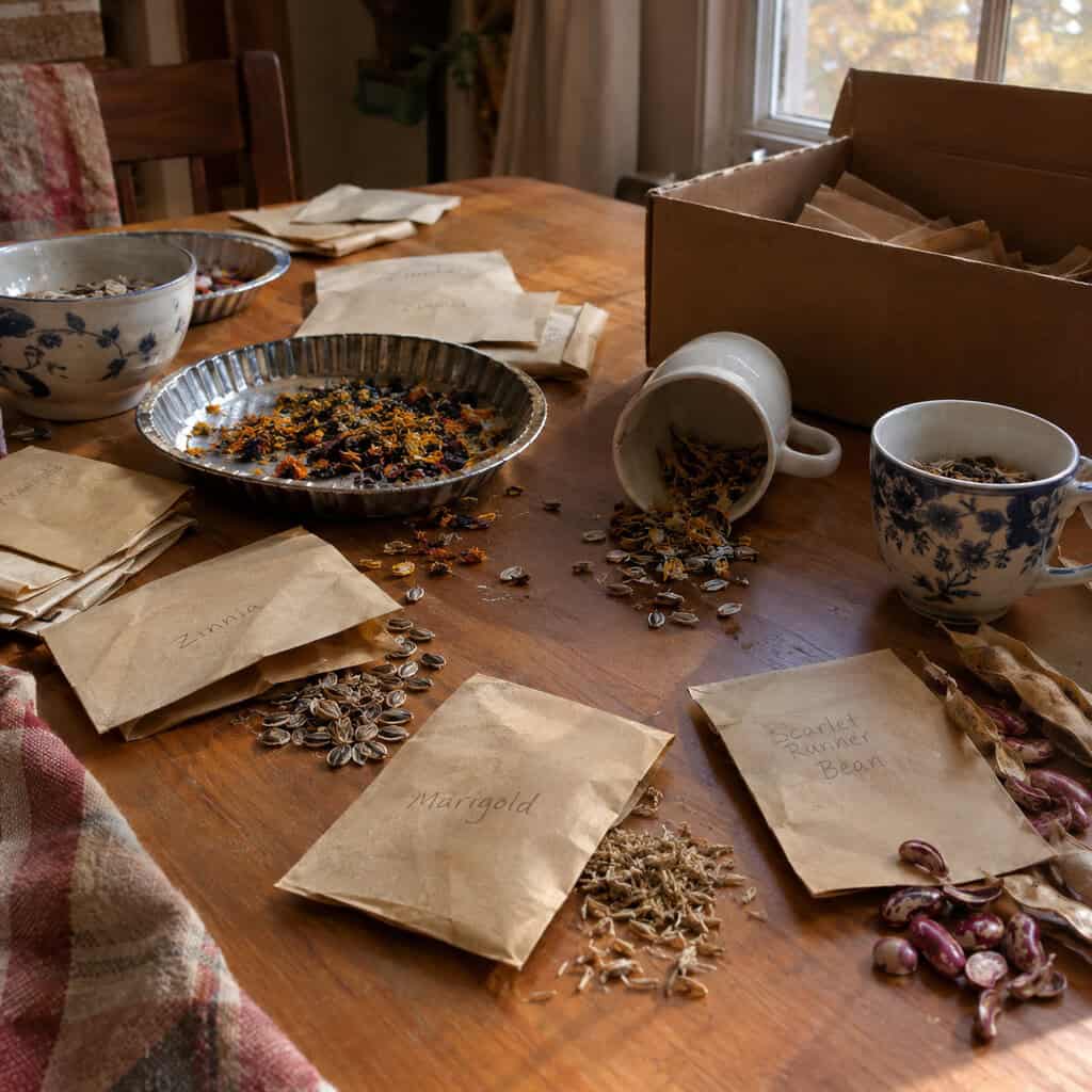 Seeds Saved in Paper Envelopes on the Windowsill