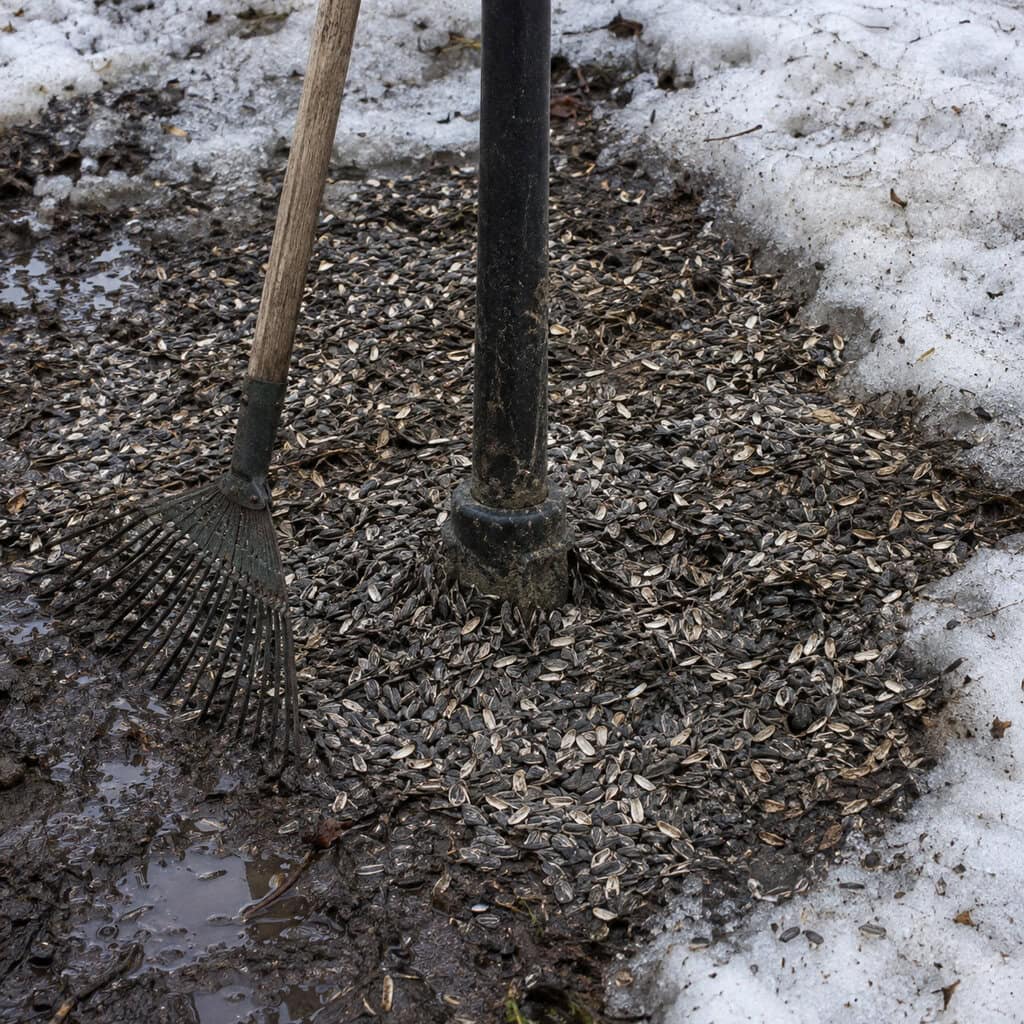 A Carpet Of Hulls And Droppings Under The Feeder