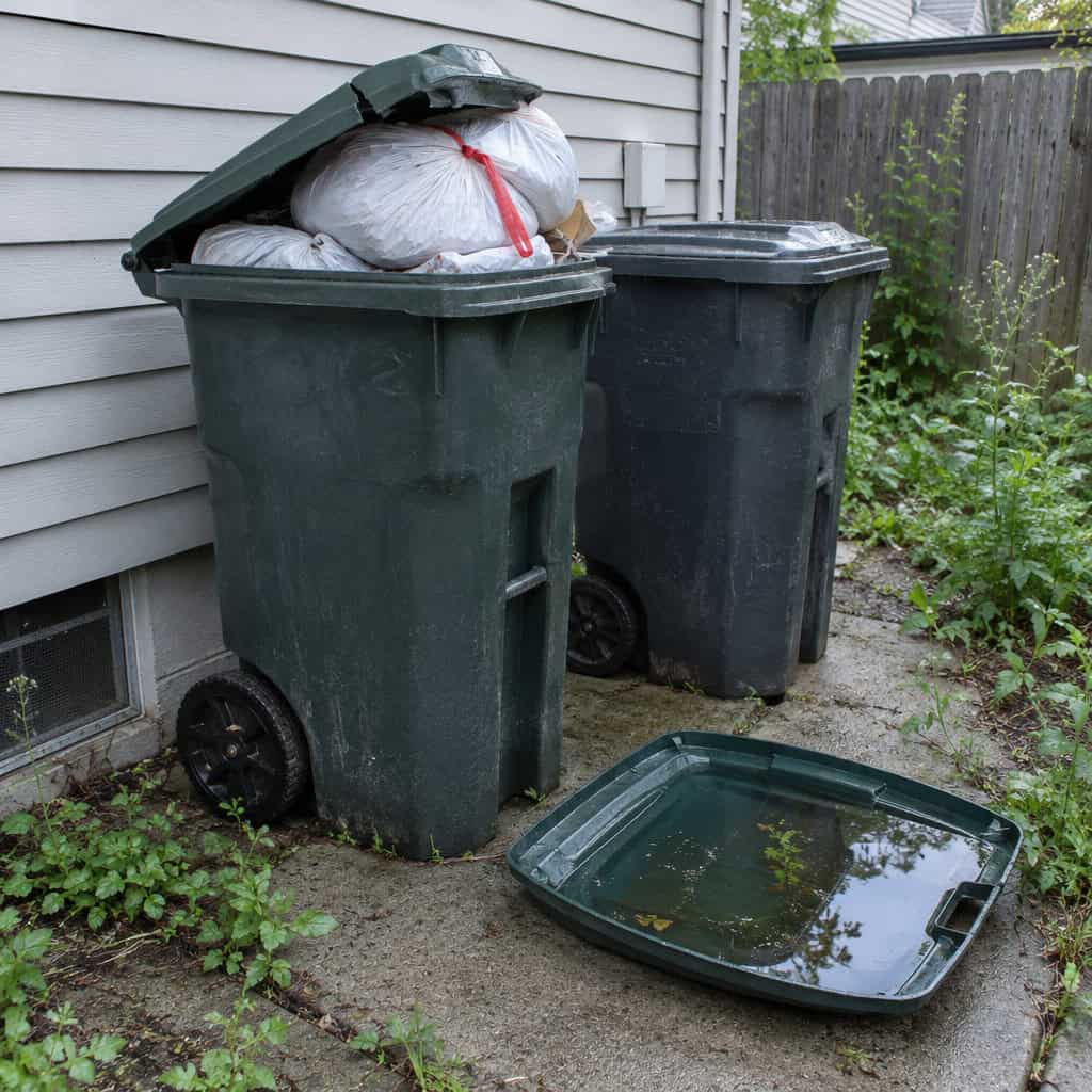 Trash and Recycling Bins Without Working Lids