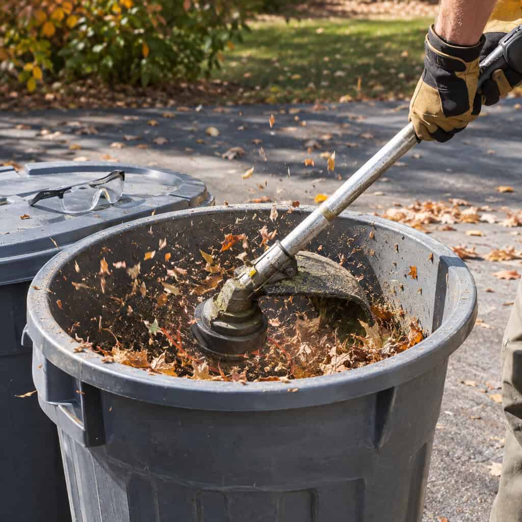 Shred Them With a String Trimmer in a Trash Can