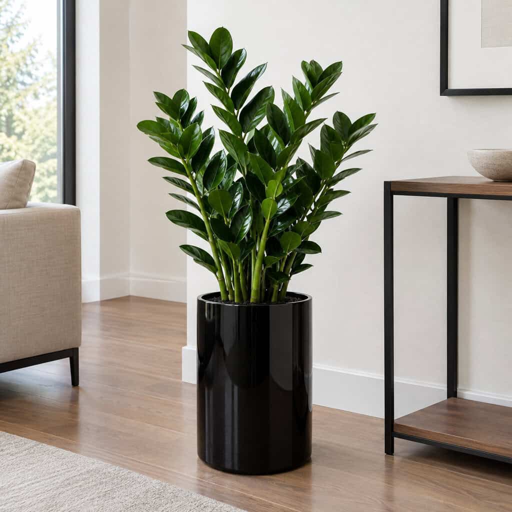 The ZZ Plant in a Glossy Black Pot