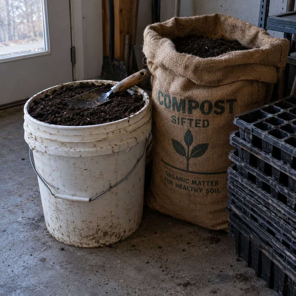 A Bucket of Garden Soil Carried Into the Garage