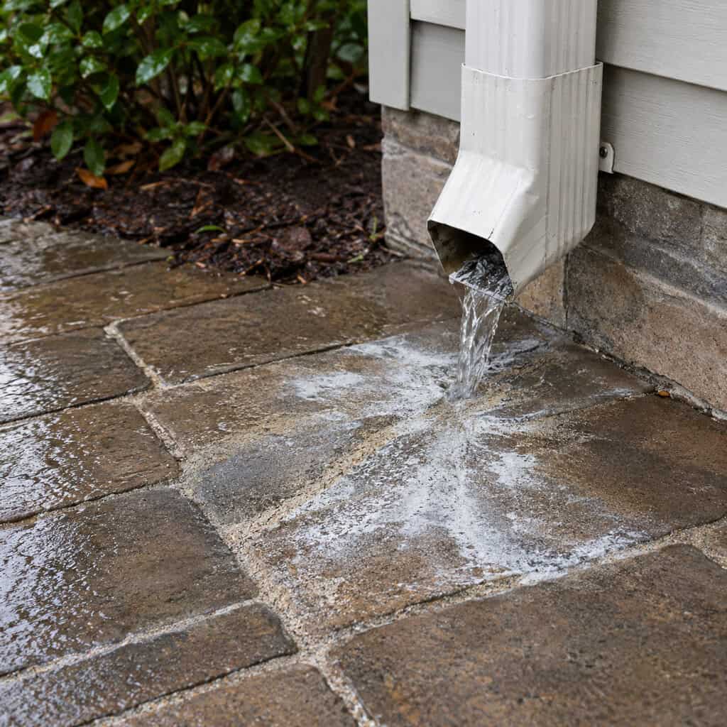 A Downspout Discharging Straight Onto the Patio